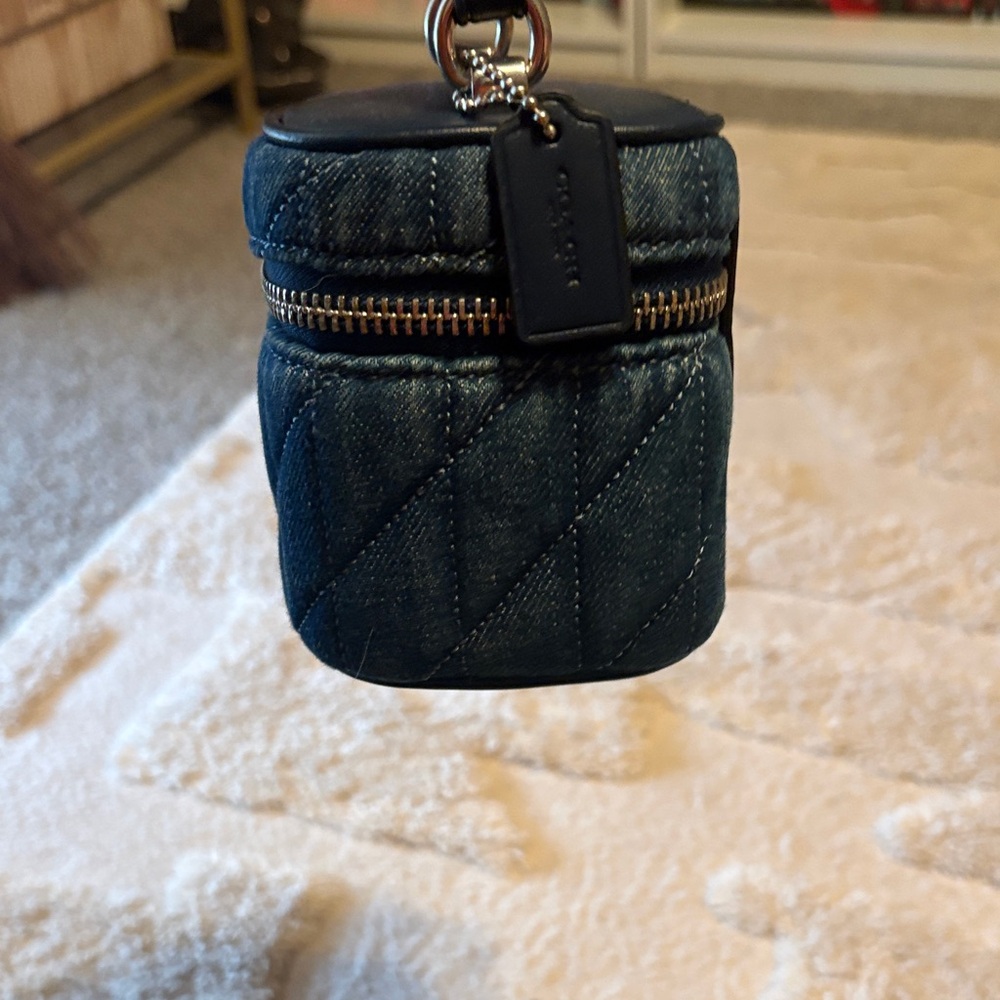 COACH Quilted Denim Mini Top-Handle Bag in Dark Blue - Picture 2 of 5